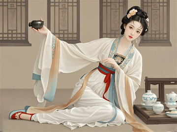 古风美女倒茶图