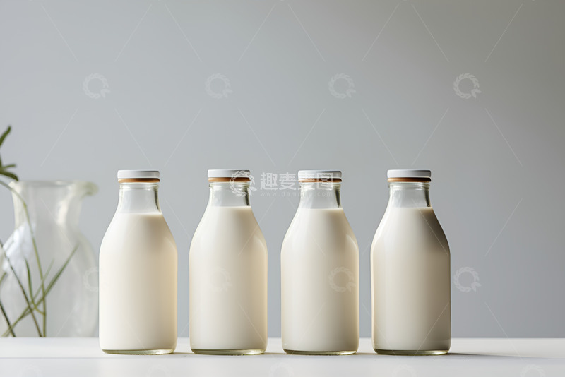 高清大图下载【趣麦麦图】四瓶放在桌面的罐装牛奶