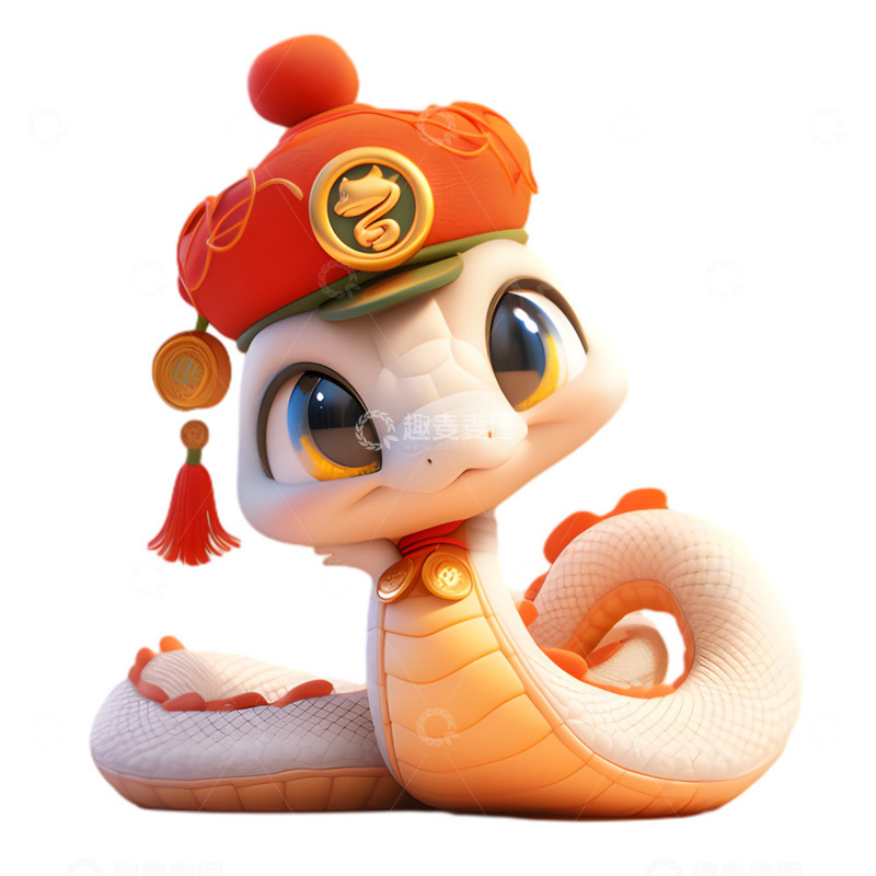 高清大图下载【趣麦麦图】新年喜庆白色蛇形象