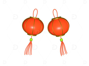 C4D新年红色喜庆灯笼挂件元素