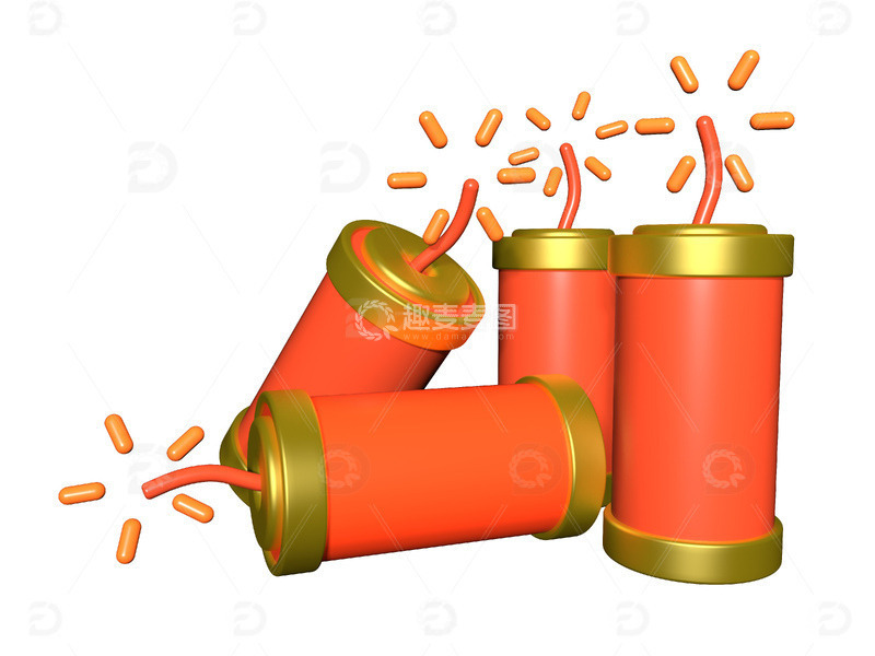 C4D红色喜庆鞭炮爆竹主题3d元素