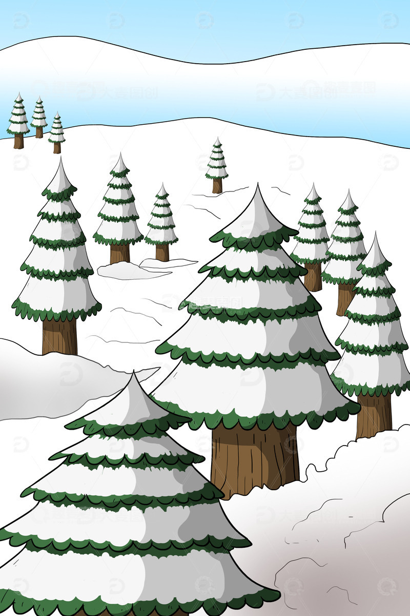 源文件下载【趣麦麦图】圣诞节 圣诞树 冬天 下雪 过年 松树林