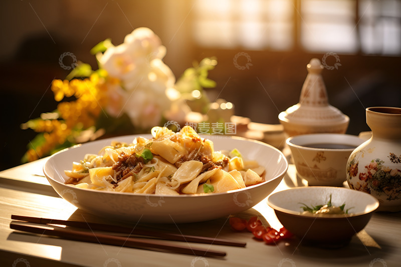 高清大图下载【趣麦麦图】一碗宽面条放在桌面