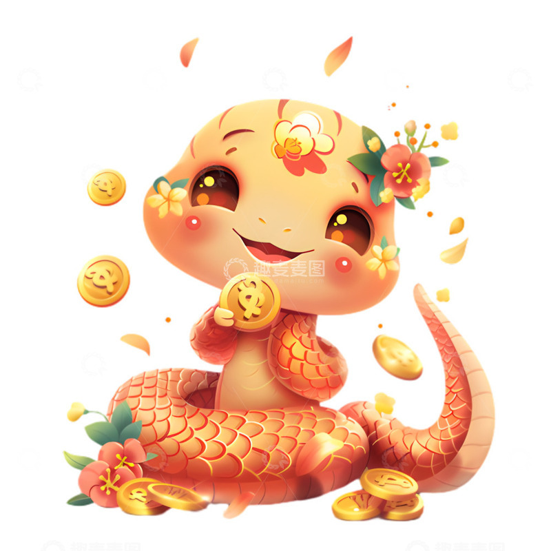 高清大图下载【趣麦麦图】卡通可爱喜庆金币蛇形象