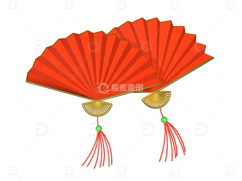 源文件下载【趣麦麦图】C4D新年红色扇子装饰挂件元素