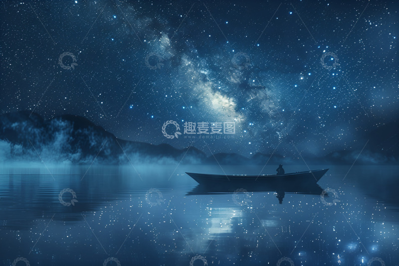 高清大图下载【趣麦麦图】星空下的一叶扁舟