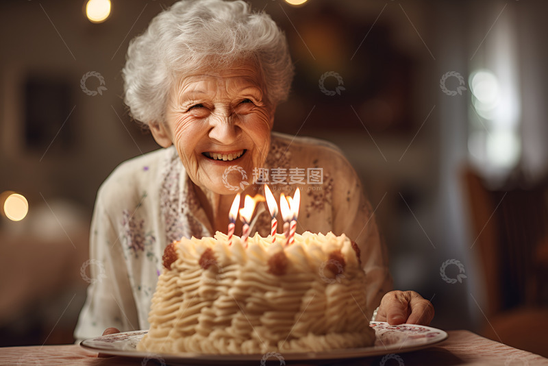 高清大图下载【趣麦麦图】生日蛋糕和老奶奶