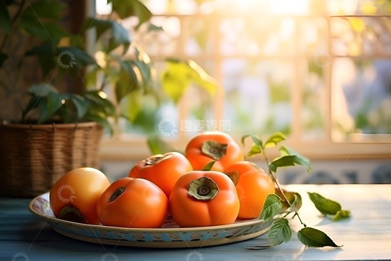 高清大图下载【趣麦麦图】一盘新鲜的柿子