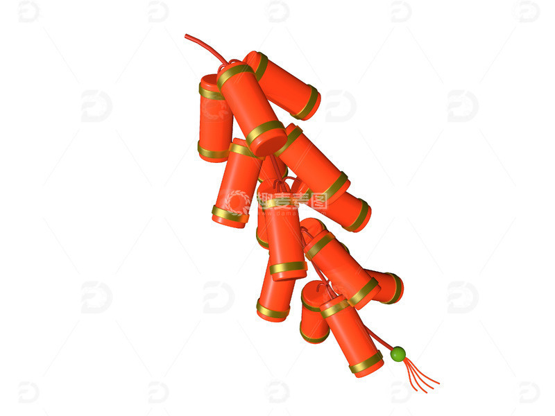 源文件下载【趣麦麦图】-C4D红色鞭炮新年挂件主题3d