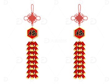 红色C4D鞭炮福字元素