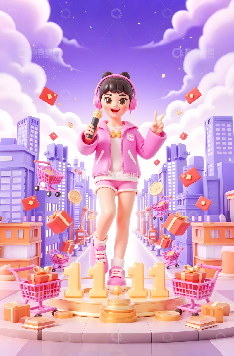 高清大图下载【趣麦麦图】电商双十一3D立体卡通背景图