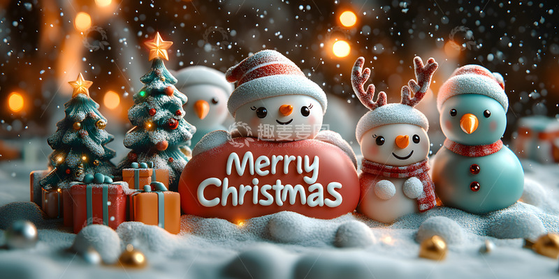 高清大图下载【趣麦麦图】圣诞节雪地雪人