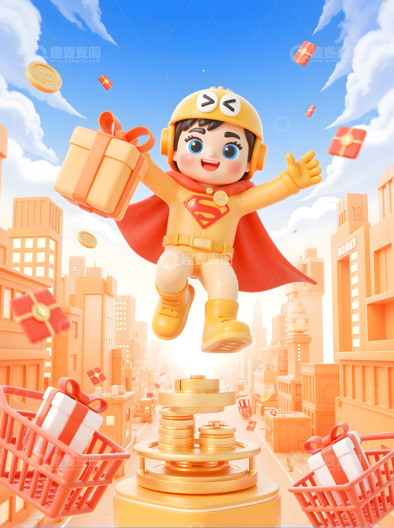 高清大图下载【趣麦麦图】电商购物节快递3D卡通素材背景
