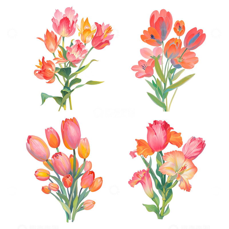 高清大图下载【趣麦麦图】水彩清新郁金香鲜花母亲节女性