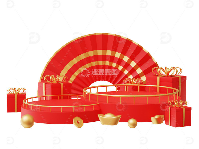 年货节场景红色喜庆促销展台2