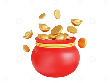 新年装饰红色喜庆红色钱罐子金币