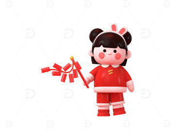 C4D兔年福娃过新年迎新春福娃