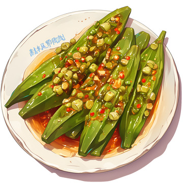 卡通简约一盘秋葵