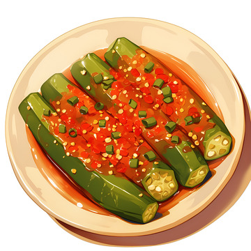 卡通简约凉拌秋葵
