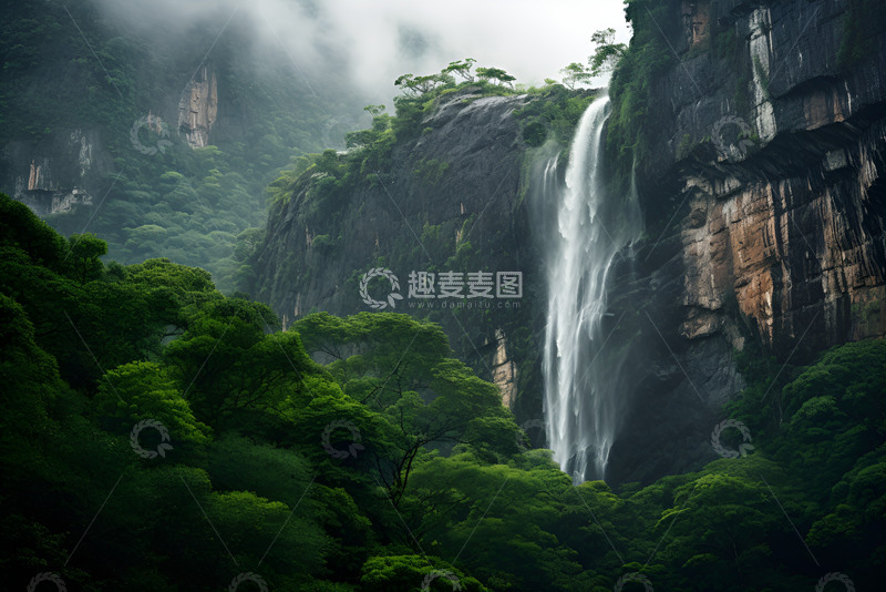 高清大图下载【趣麦麦图】山岩峭壁飞流直下的瀑布