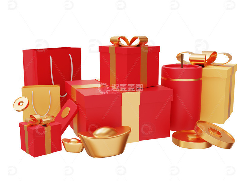 源文件下载【趣麦麦图】红色年货节金元宝金币礼物