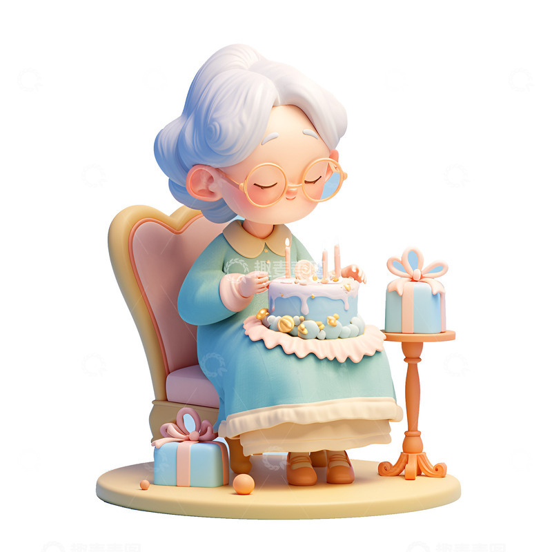 高清大图下载【趣麦麦图】卡通简约端着蛋糕的老奶奶