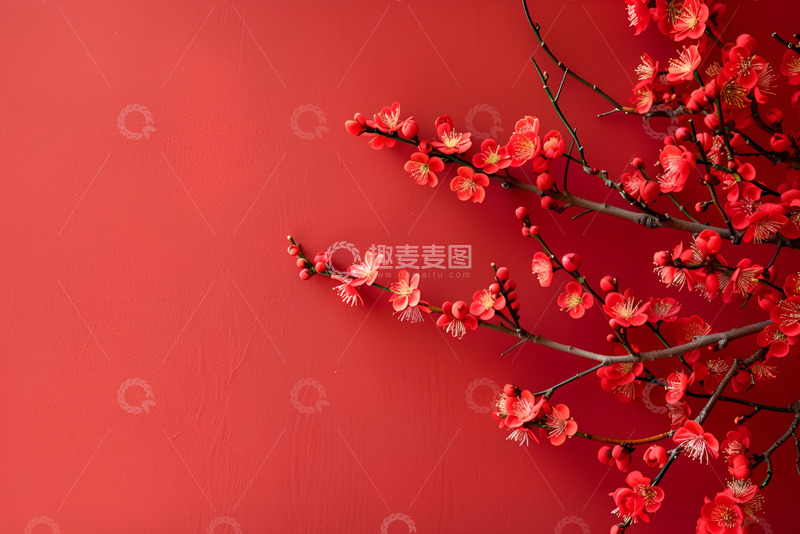 高清大图下载【趣麦麦图】红色的梅花和红墙