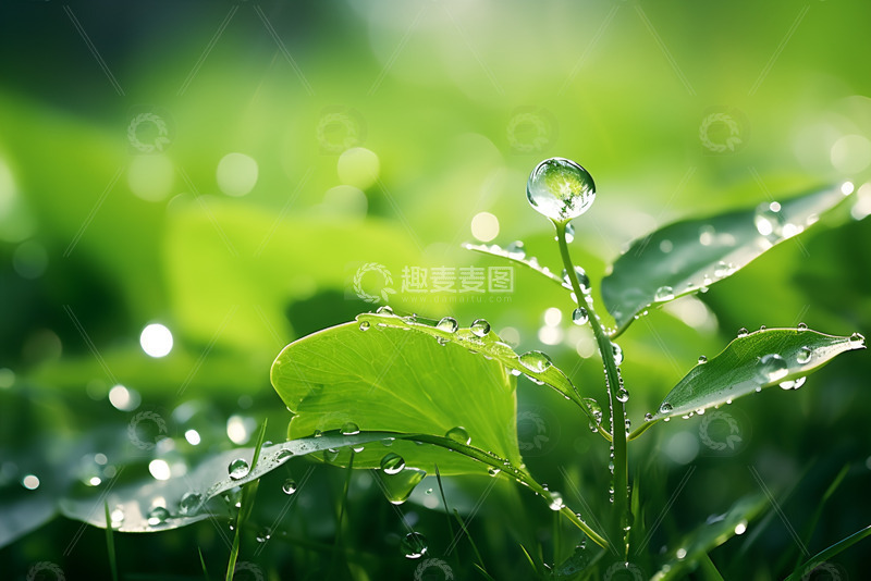 高清大图下载【趣麦麦图】绿叶上的露水