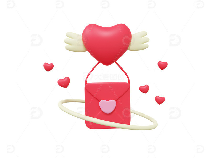 源文件下载【趣麦麦图】爱心信封粉桃心信笺翅膀桃心