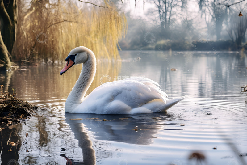 高清大图下载【趣麦麦图】湖面上的一只天鹅