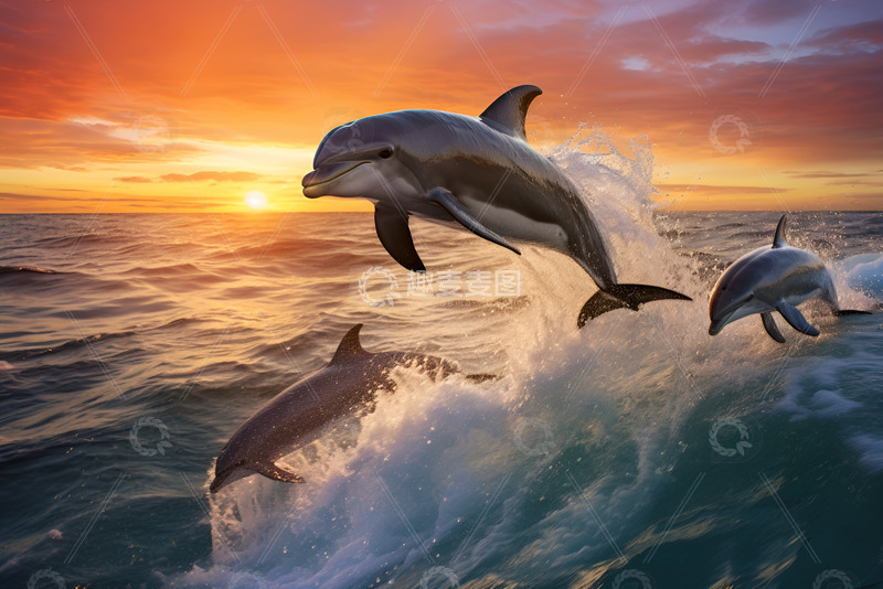 大海里跳跃的海豚