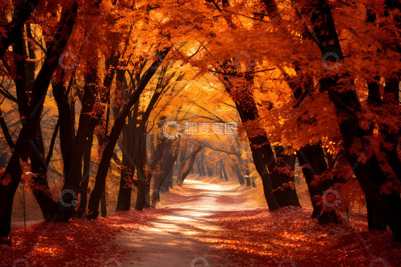 高清大图下载【趣麦麦图】秋季枫树林中的小路