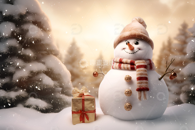 高清大图下载【趣麦麦图】圣诞节雪地上的雪人