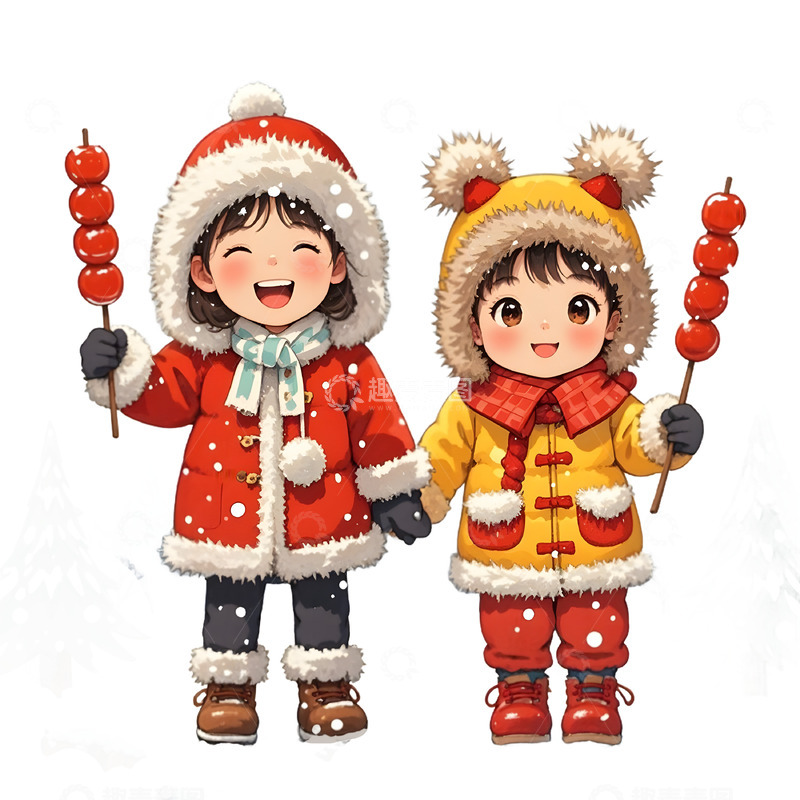 高清大图下载【趣麦麦图】手拿糖葫芦的可爱插画元素