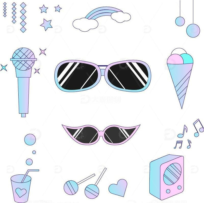 源文件下载【趣麦麦图】扁平化音乐舞会装饰素材