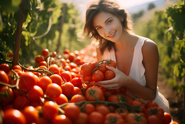 采摘西红柿的女士