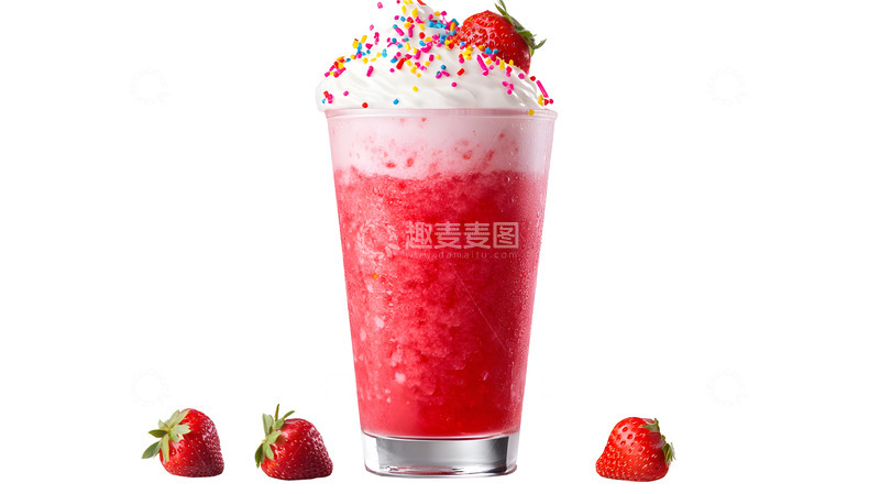 高清大图下载【趣麦麦图】草莓冰沙带奶油装饰饮品