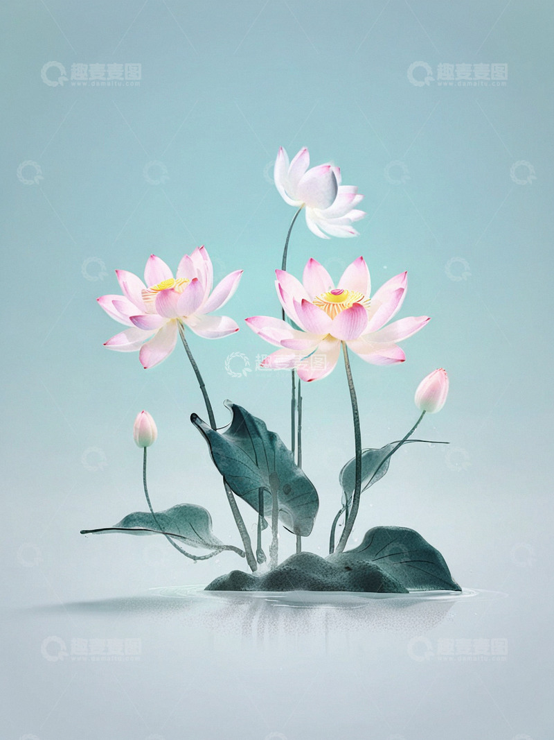 高清大图下载【趣麦麦图】中国风水墨荷花