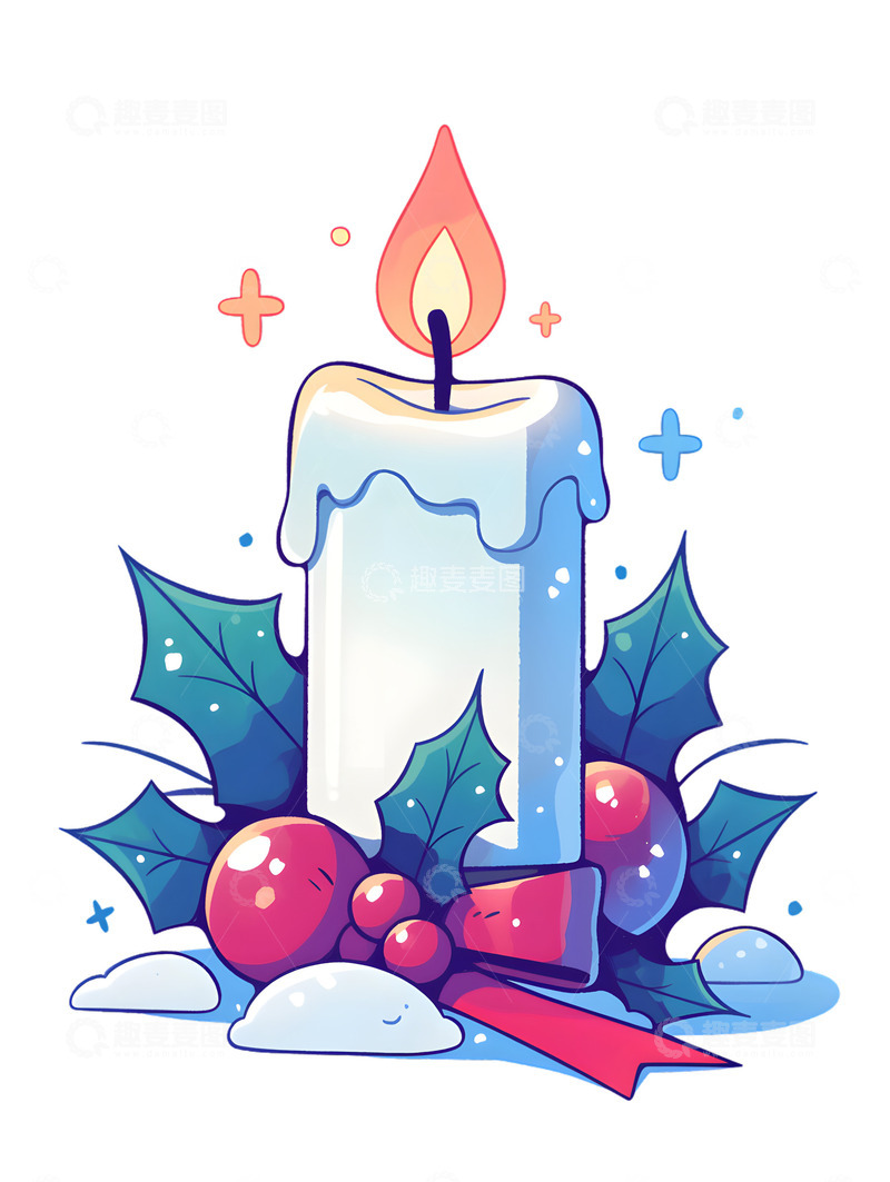 高清大图下载【趣麦麦图】卡通圣诞节蜡烛装饰