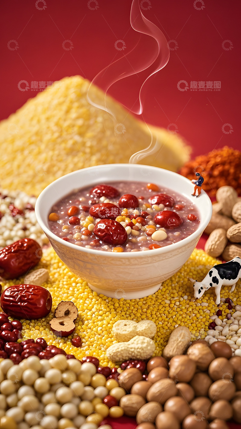 高清大图下载【趣麦麦图】微缩景观风格腊八节背景图