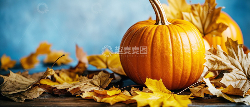 高清大图下载【趣麦麦图】秋天落叶和南瓜