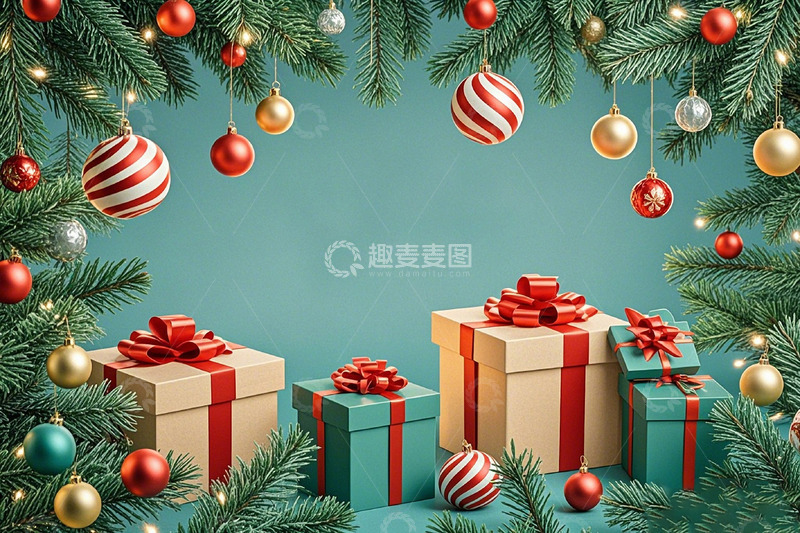 高清大图下载【趣麦麦图】圣诞节礼品盒背景