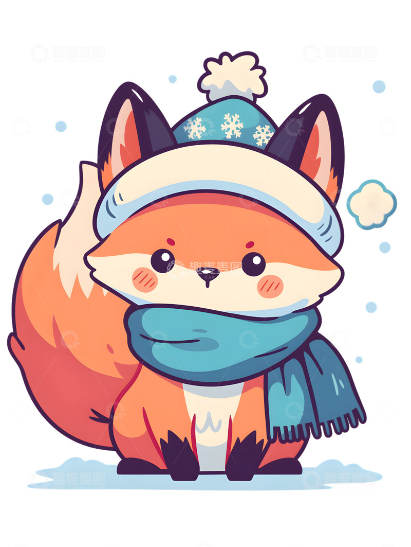 高清大图下载【趣麦麦图】卡通冬季狐狸