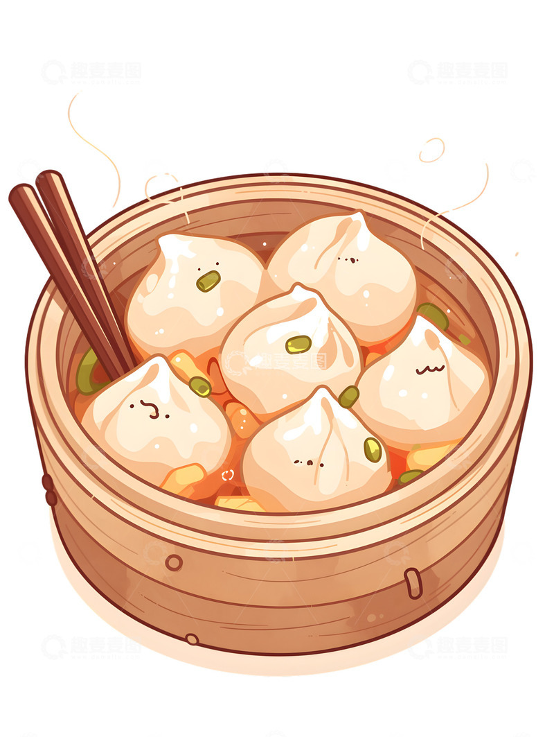 高清大图下载【趣麦麦图】一笼卡通包子美食