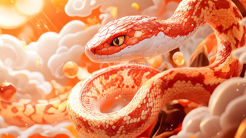 橙白云中盘旋蛇2025蛇年新年节庆图