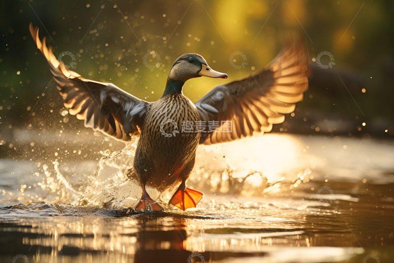 高清大图下载【趣麦麦图】嬉戏玩水的野鸭