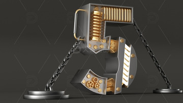 C4D数字5质感机械字3D数字