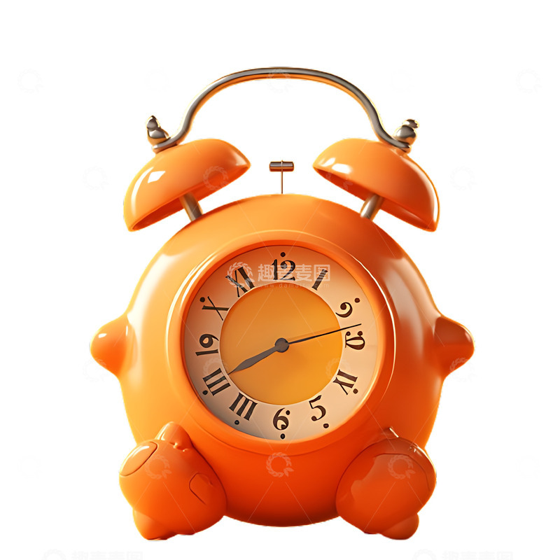 高清大图下载【趣麦麦图】3D渲染立体橙色闹钟