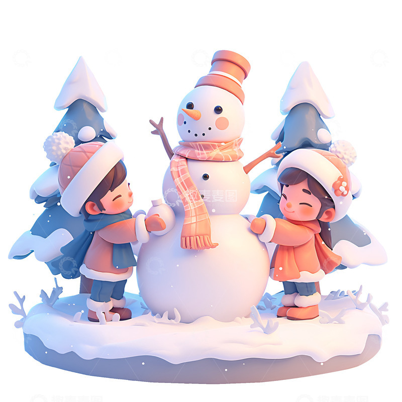 高清大图下载【趣麦麦图】堆雪人的小孩