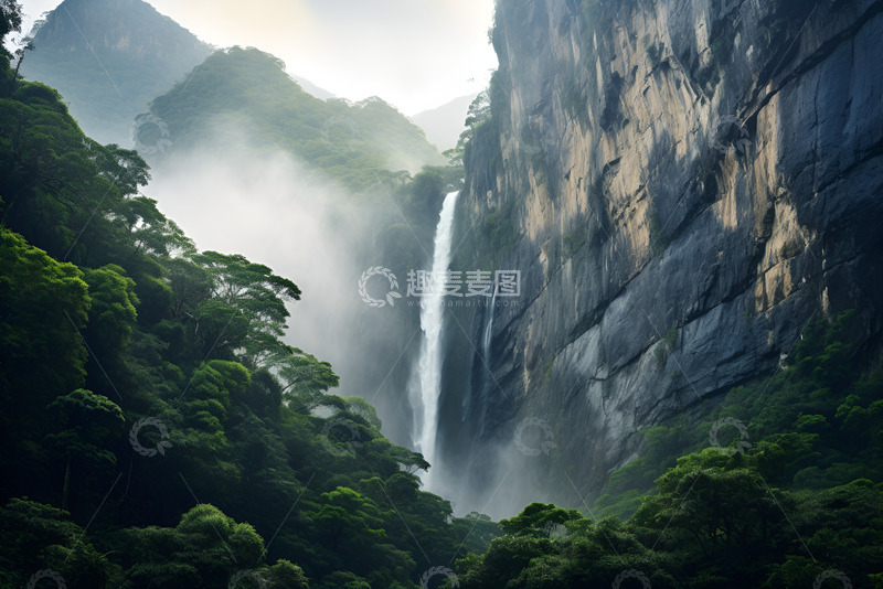 高清大图下载【趣麦麦图】山岩飞流直下的瀑布